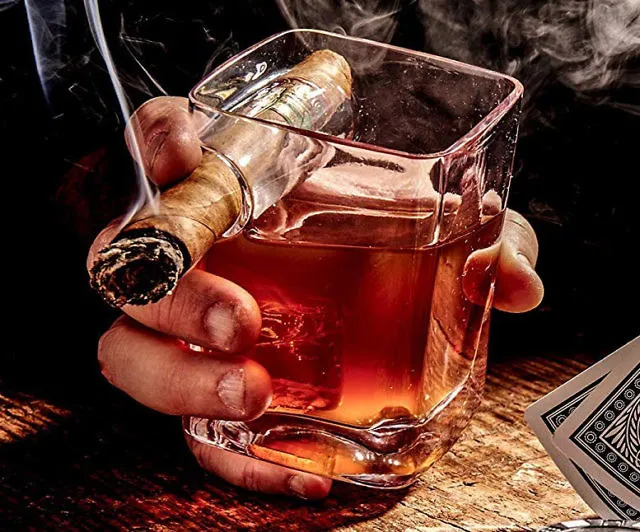 Sip and Smoke with Cigar Holding Glass