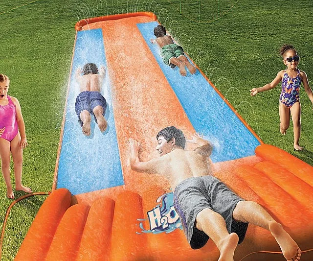 Race to Victory with the Three Person Slip-N-Slide