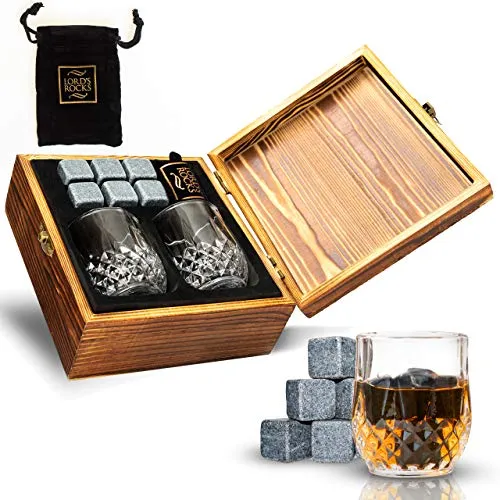 Whiskey Stones Wood Box Gift Set