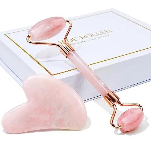 Rose Quartz Baimei Roller and Gua Sha Set