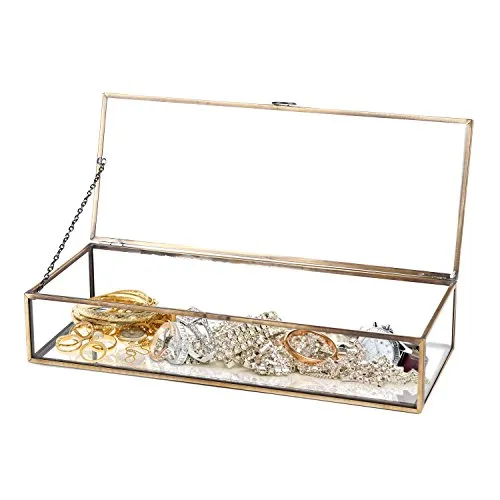 Vintage Brass Metal & Glass Shadow Box For Jewelry Storage