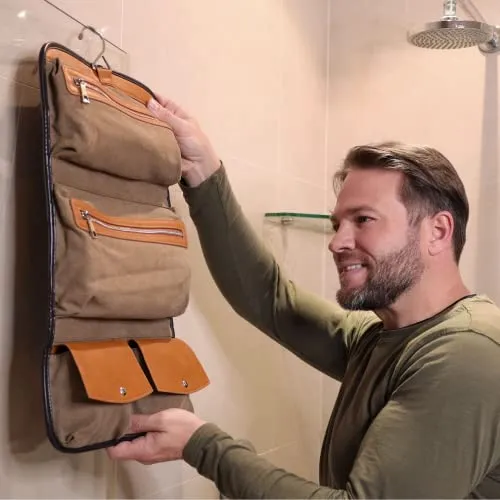 Functional Leather Hanging Toiletry Bag for Men